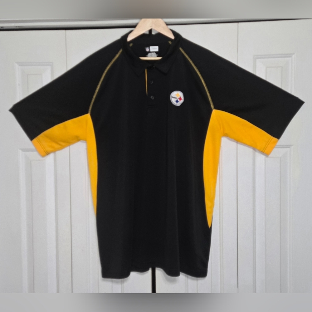 Pittsburgh Steelers NFL Team Apparel Polo Shirt Men's 2XL Black Gold Sideline